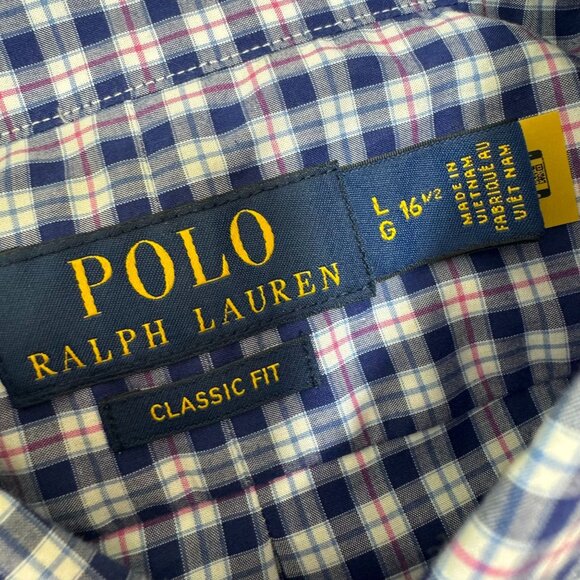 Polo Ralph Lauren Classic Fit Mens Large L 16.5 Gingham Long Sleeve Button Up - Picture 3 of 9